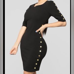 Haute Monde Black Mini Dress with Gold Accents